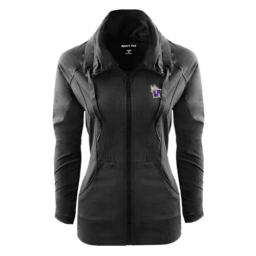  Womens Black Sport Wick Stretch Full Zip Jacket - Waldorf W