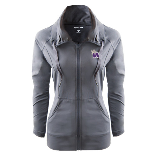  Womens Charcoal Sport Wick Stretch Full Zip Jacket - Waldorf W