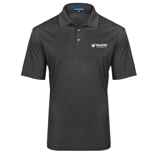 Charcoal Performance Fine Jacquard Polo - Waldorf University Academic Mark Flat
