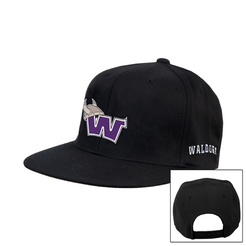  Black Flat Bill Snapback Hat - Waldorf W