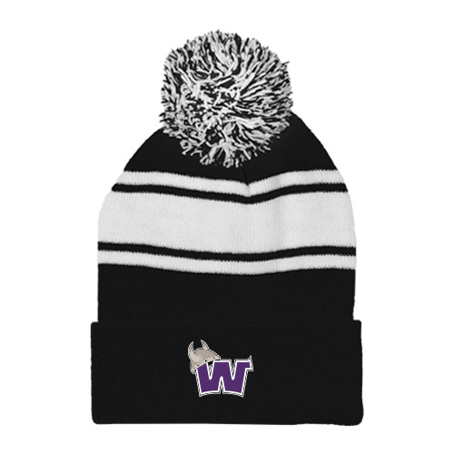  Black/White Two Tone Knit Pom Beanie w/Cuff - Waldorf W