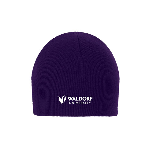  Purple Knit Beanie - Waldorf University Academic Mark Flat