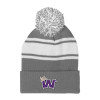 Thumbnail image for  Grey/White Two Tone Knit Pom Beanie w/Cuff