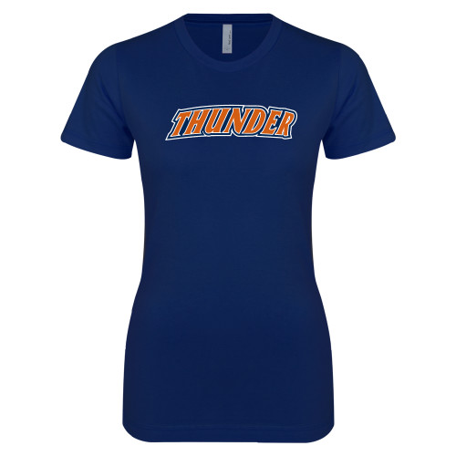  Next Level Womens Navy Boyfriend Tee - Thunder Wordmark