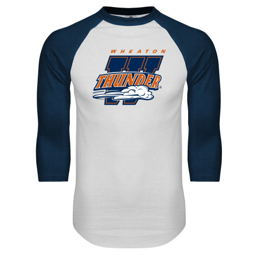  White/Navy Raglan Baseball T Shirt - Primary Athletics Mark