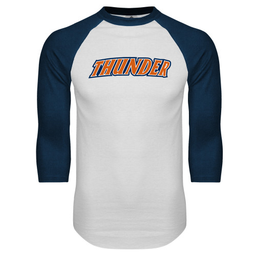  White/Navy Raglan Baseball T Shirt - Thunder Wordmark