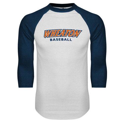  White/Navy Raglan Baseball T Shirt - Wheaton Baseball