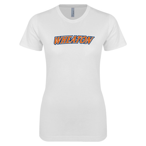  Next Level Womens White Boyfriend Tee - Athletics Wordmark