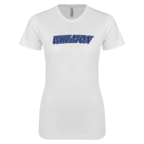  Next Level Womens White Boyfriend Tee - H Dark Blue Glitter