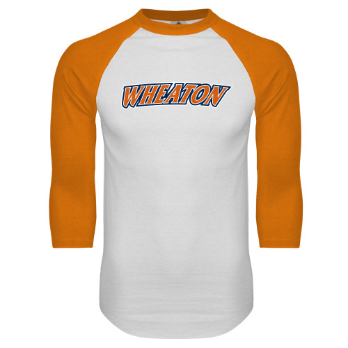  White/Orange Raglan Baseball T Shirt - Athletics Wordmark