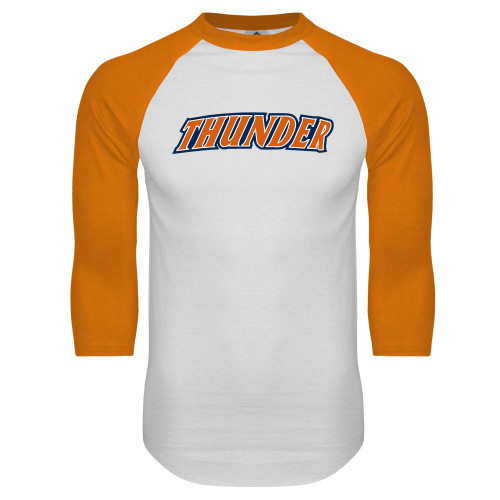  White/Orange Raglan Baseball T Shirt - Thunder Wordmark