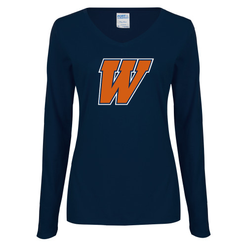  Womens Navy Long Sleeve V Neck Tee - W