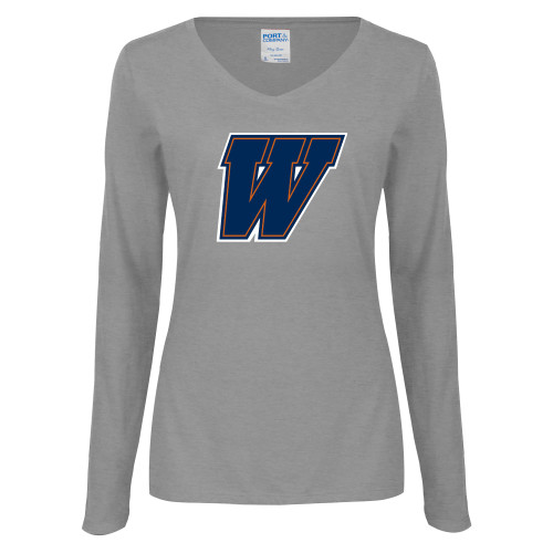  Womens Grey Long Sleeve V Neck Tee  - W