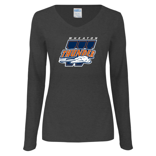  Womens Dark Heather Long Sleeve V Neck Tee  - Primary Athletics Mark