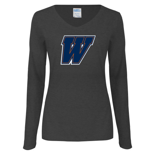 Womens Dark Heather Long Sleeve V Neck Tee  - W