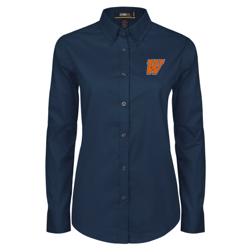  Womens Navy Twill Button Down Long Sleeve  - W