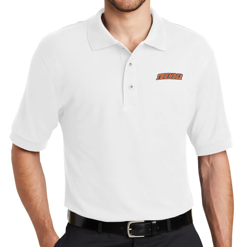  White Silk Touch Polo - Thunder Wordmark
