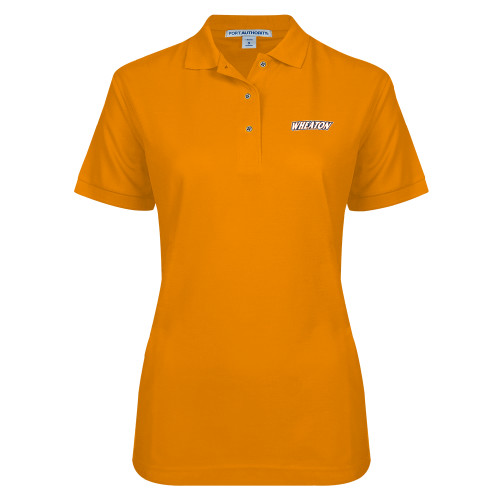  Womens Silk Touch Orange Pique Polo - Athletics Wordmark