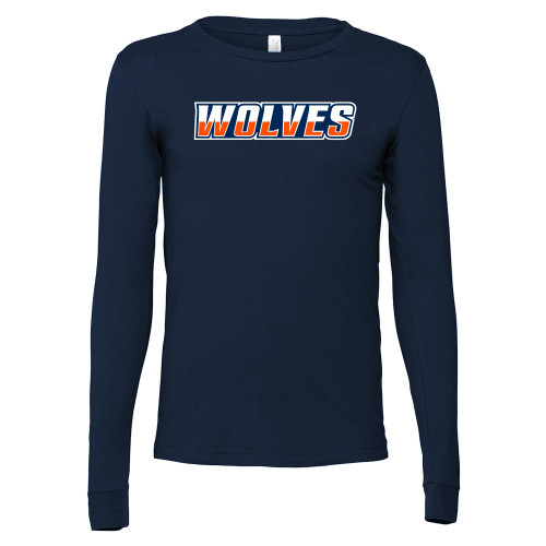  Bella + Canvas Navy Jersey Cotton Long Sleeve T Shirt - Athletic Wordmark
