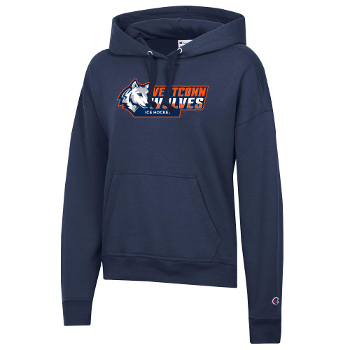  Champion Womens Navy Powerblend Pullover Hood - ICE HOCKEY WCSU