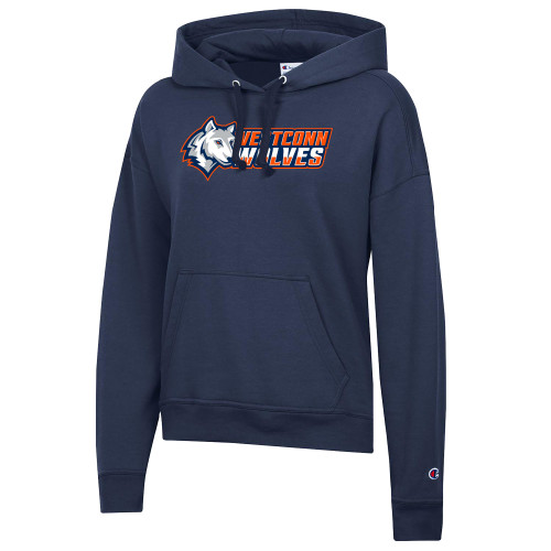 Western Connecticut Champion Womens Navy Powerblend Pullover Hood-XS
