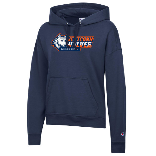  Champion Womens Navy Powerblend Pullover Hood - WestConn Wolves - Swimming and Diving