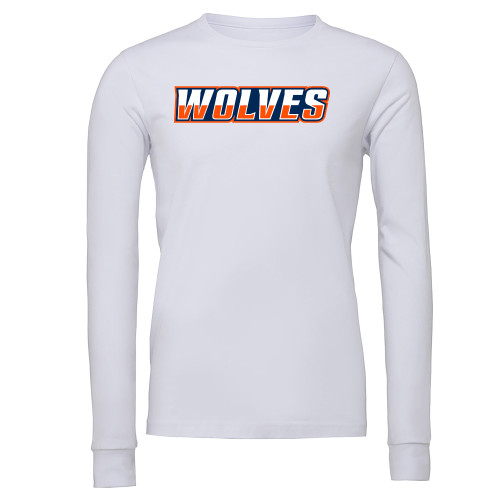  Bella + Canvas White Jersey Cotton Long Sleeve T Shirt - Athletic Wordmark