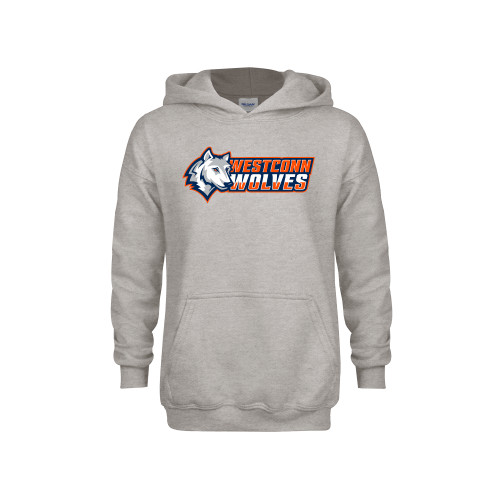  Youth Grey Fleece Hood - Westconn Wolves Mascot Head Left
