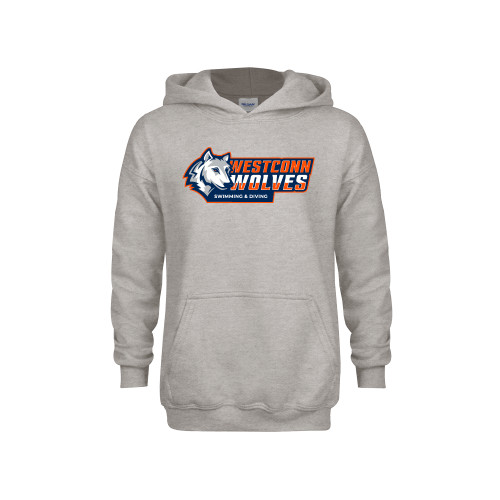  Youth Grey Fleece Hood - WestConn Wolves - Swimming and Diving