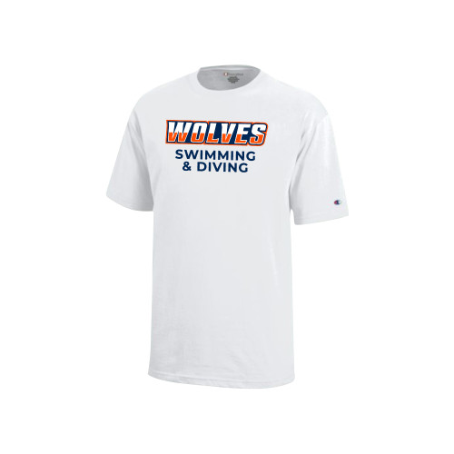  Champion Youth White Short Sleeve Tee - Swimming and Diving WCSU