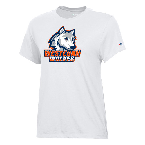  Champion Womens  White Core Short Sleeve Tee - Westconn Wolves Athletic Mark