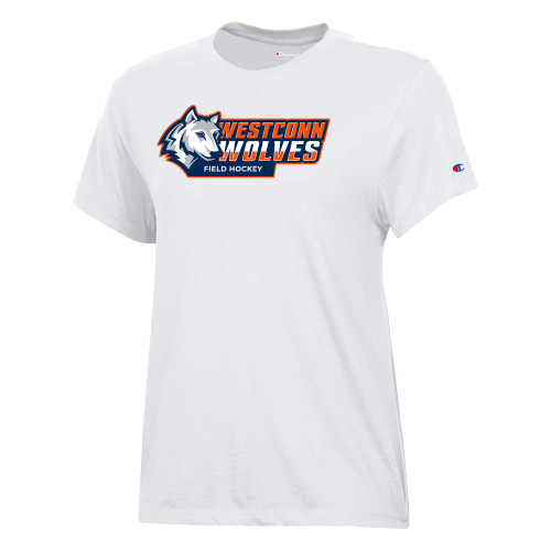  Champion Womens  White Core Short Sleeve Tee - WestConn Wolves - Field Hockey