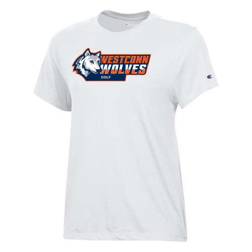  Champion Womens  White Core Short Sleeve Tee - WestConn Wolves - Golf