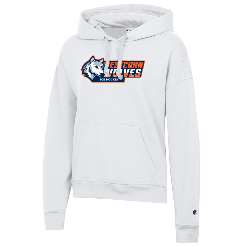  Champion Womens White Powerblend Pullover Hood - ICE HOCKEY WCSU