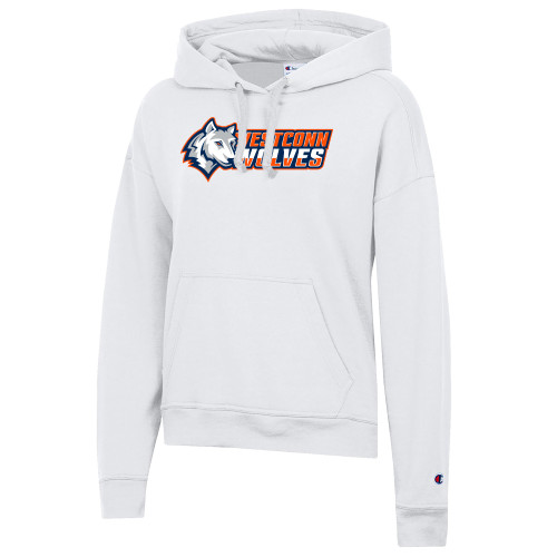  Champion Womens White Powerblend Pullover Hood - Westconn Wolves Mascot Head Left