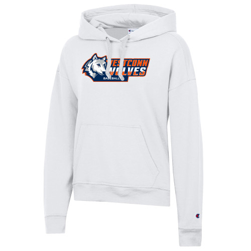  Champion Womens White Powerblend Pullover Hood - WestConn Wolves - Baseball