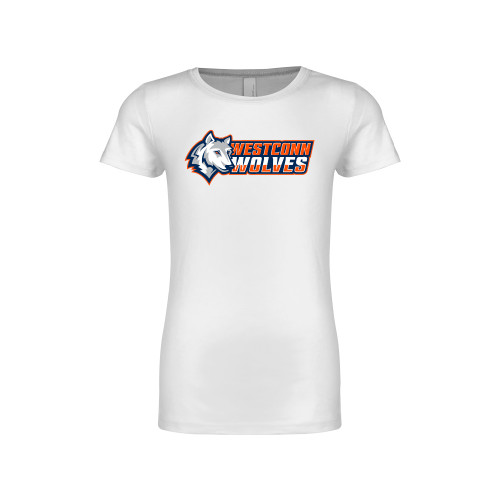  Next Level Girls White Fashion Fit T Shirt - Westconn Wolves Mascot Head Left