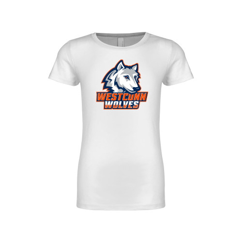  Next Level Girls White Fashion Fit T Shirt - Westconn Wolves Athletic Mark