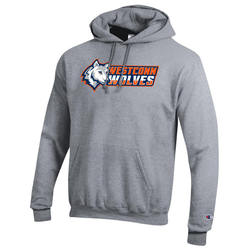  Champion Heather Grey Fleece Hoodie - Westconn Wolves Mascot Head Left
