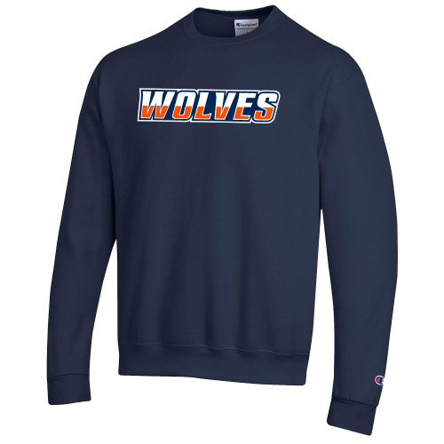  Champion Navy Fleece Crew - Athletic Wordmark