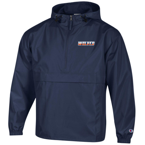  Champion Navy Packable Jacket - Athletic Wordmark