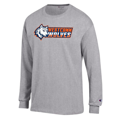  Champion Oxford Grey Long Sleeve T Shirt - Westconn Wolves Mascot Head Left