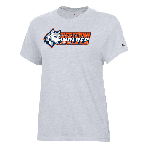  Champion Womens Oxford Grey Core Short Sleeve Tee - Westconn Wolves Mascot Head Left