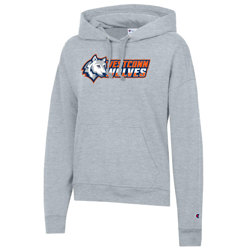  Champion Womens Oxford Grey Powerblend Pullover Hood - Westconn Wolves Mascot Head Left