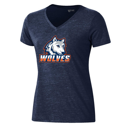  Gear Womens Navy Triblend VNeck Tee - Mascot
