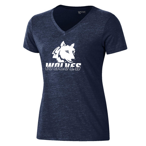  Gear Womens Navy Triblend VNeck Tee - Mascot