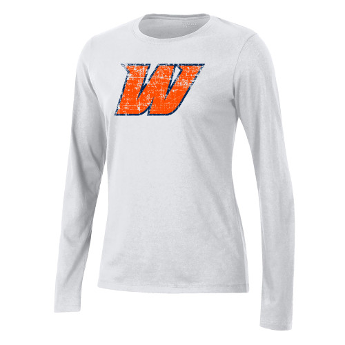  Gear Womens White Long Sleeve Tee - W Icon Distressed