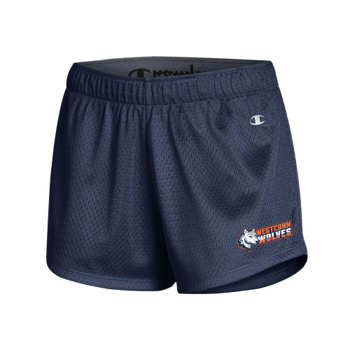  Champion Womens Navy Mesh Short - Westconn Wolves Mascot Head Left