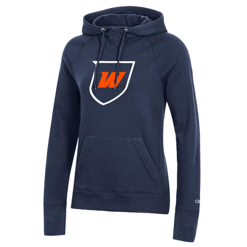  Champion Womens Navy Pull Over Hood - Shield Icon
