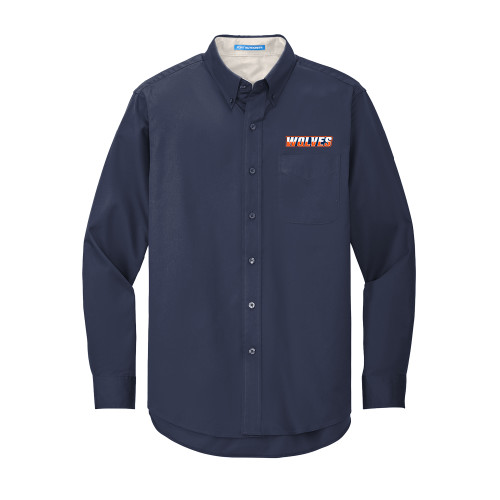  Navy Twill Button Down Long Sleeve - Athletic Wordmark